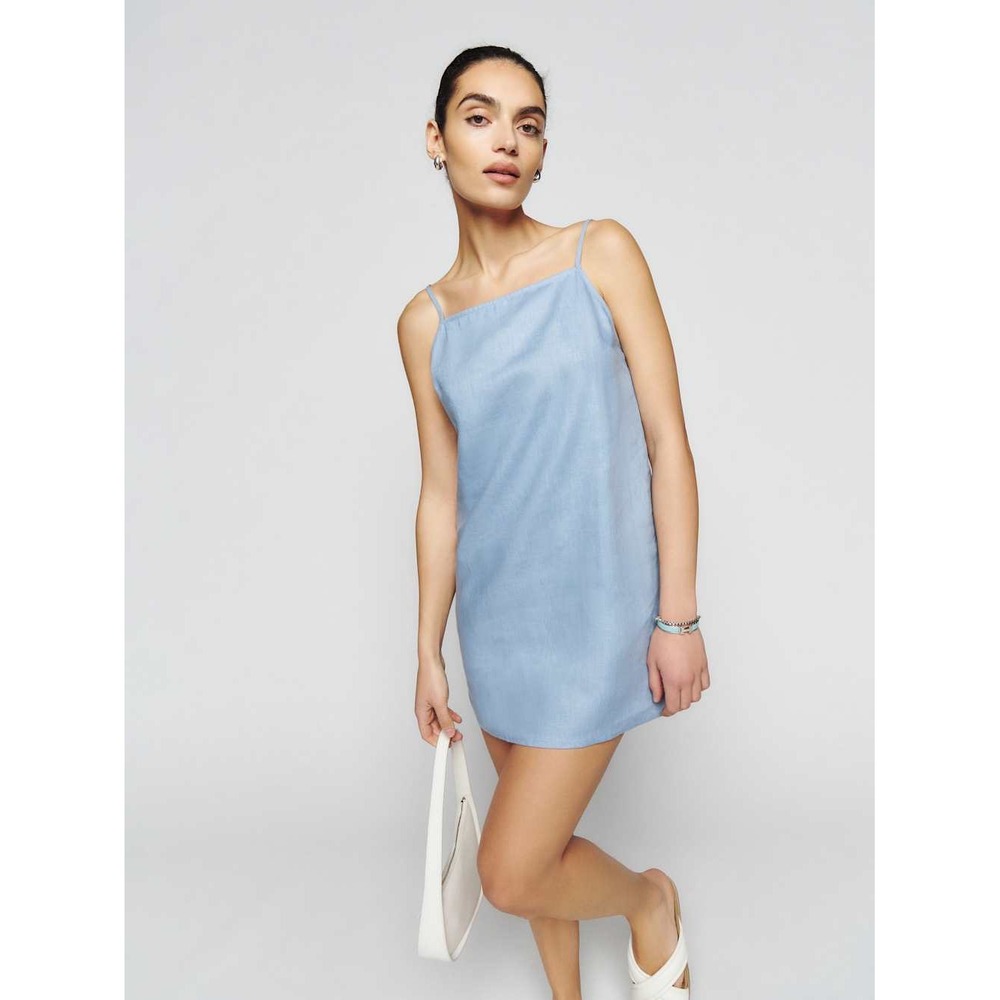 Reformation Kienna Linen Dress in‎ Mineral (Light Blue), Women's XL